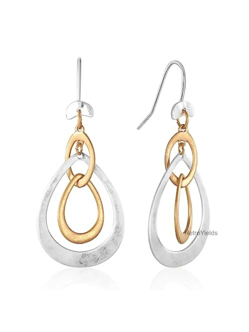 Antique Gold Hammered Disc Drop Earrings Boho Two Tone Dangle Jewelry Gift